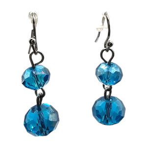 Artisan Pierced AB Like Coated Earrings Dangle Drop Faceted Beads Blue Hues